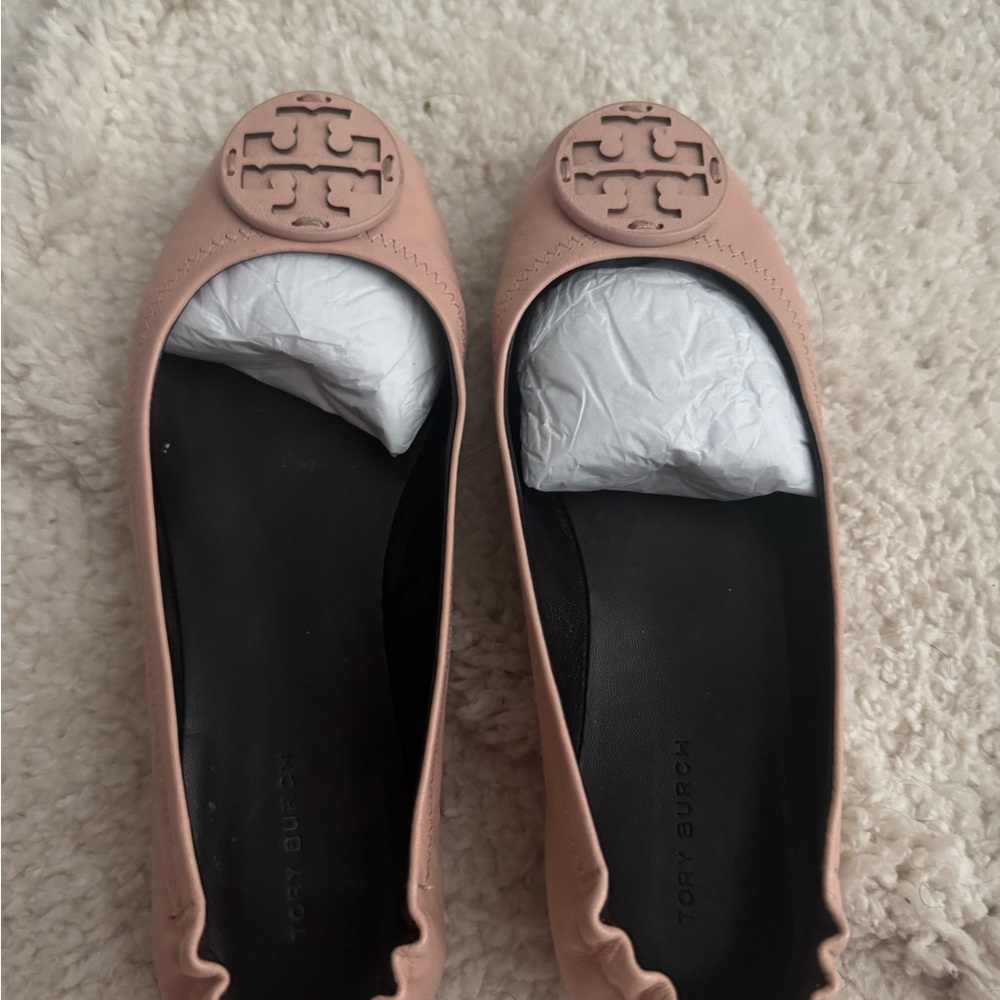 Tory Burch Blush Pink Flats with Logo Detail